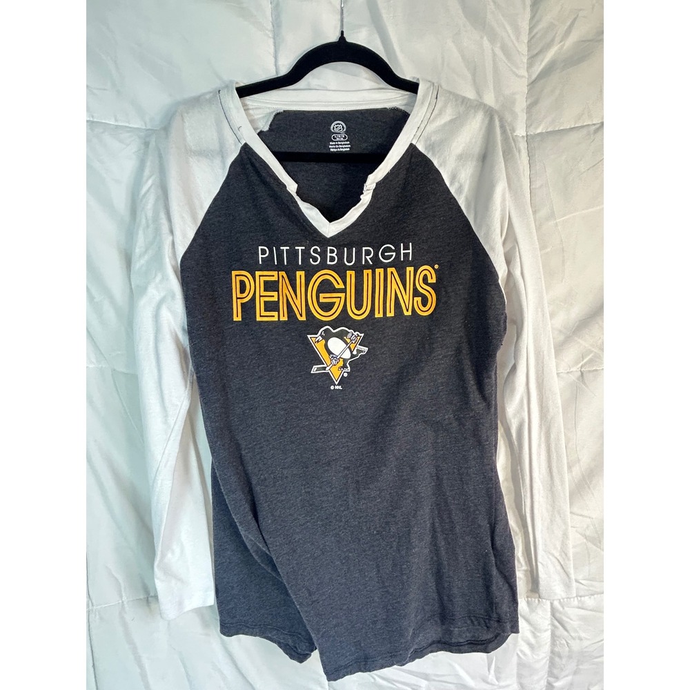 Pittsburgh Penguins‎ Raglan Long Sleeve V Neck Shirt L G Official NHL